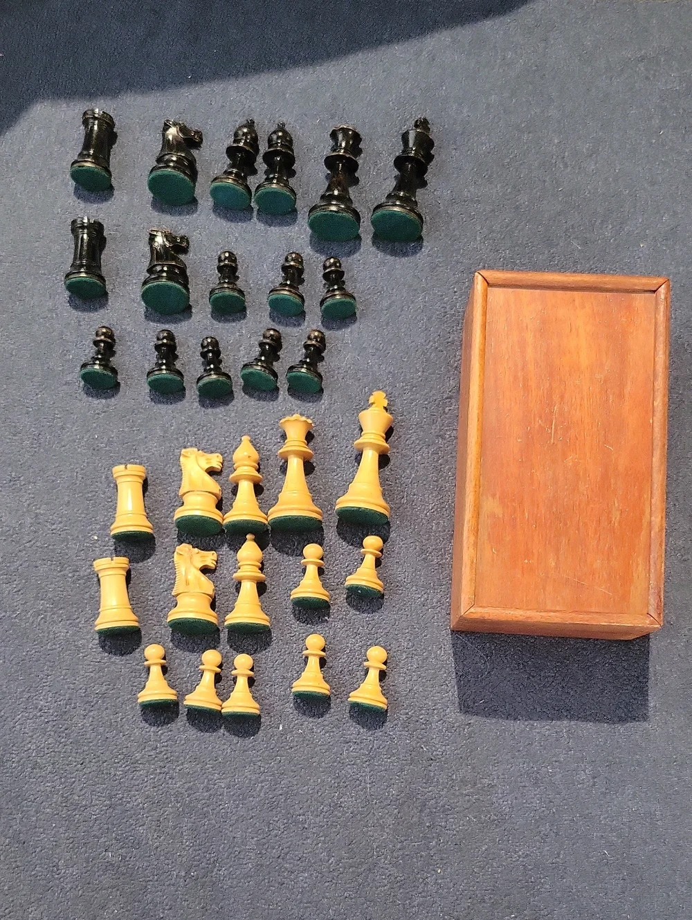 Vintage Hand Carved Wooden Chess Pieces With Box Made In France